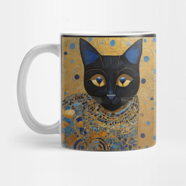 Klimt Black Cat in Elegant Blue and Gold Robe by bragova